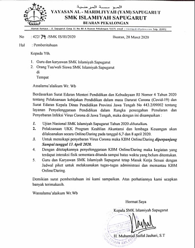 Perpanjang Kegiatan Belajar Mengajar ( KBM )